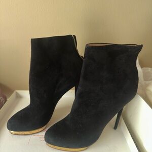 Charlotte Olympia Black Ankle Boots with Gold Accents